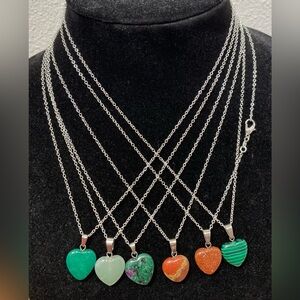 925 Sterling Silver Necklace Set Gemstone Heart Pendant Price is for 1 Set NEW